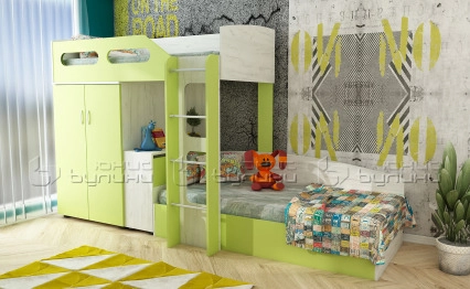 Двуетажно легло с гардероб