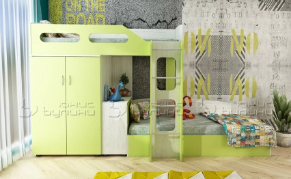 Двуетажно легло с гардероб